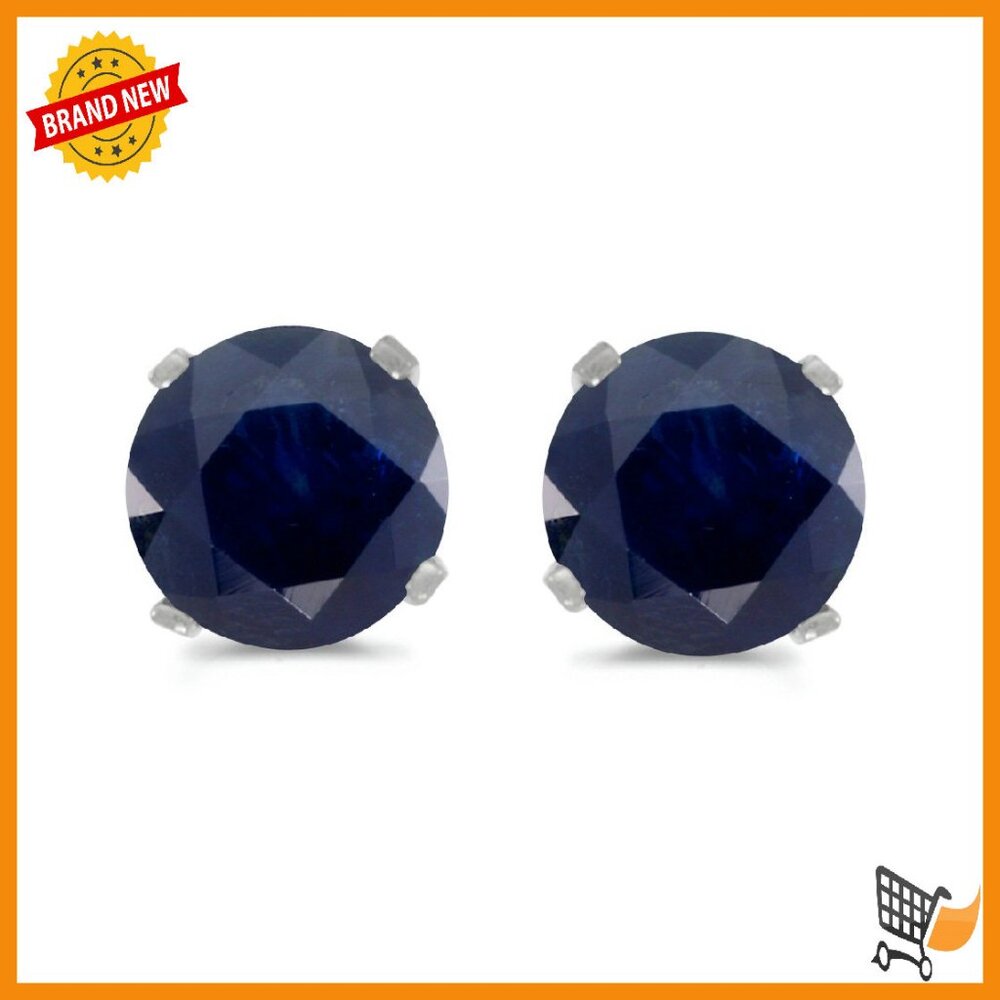 14k White Gold Natural Sapphire Stud Earrings 1 Carat Total Weight
